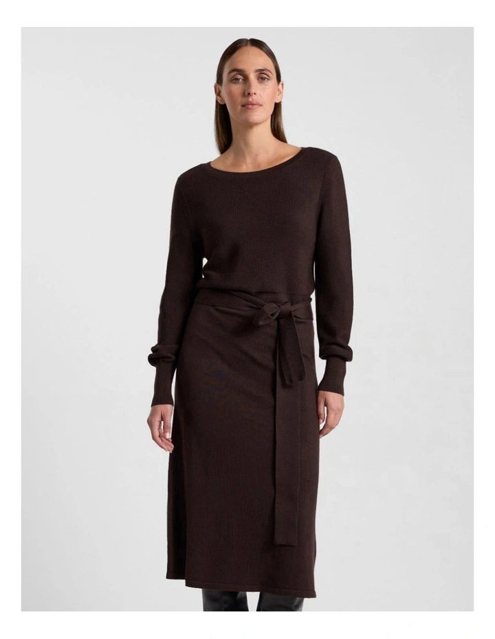 Shyla Merino Knit Dress in Coffee image 1