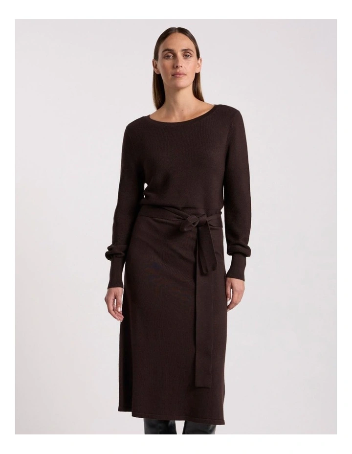 Shyla Merino Knit Dress in Coffee image 1