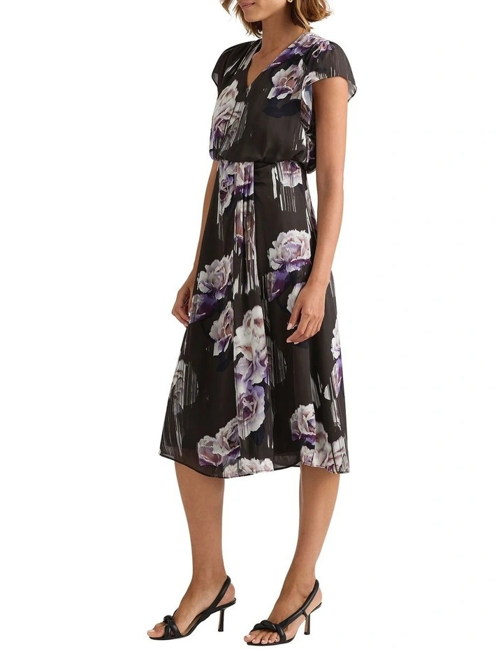 Bloom Silk Dress in Charcoal Multi image 3