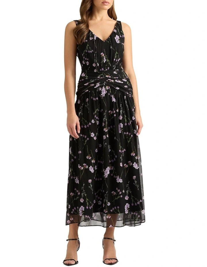 Gretel Silk Maxi Dress in Black Multi image 1