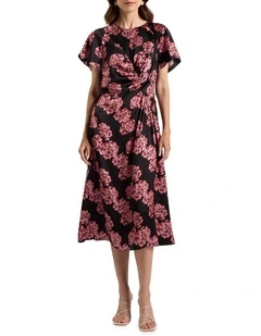 Delanie Silk Dress in Black Multi