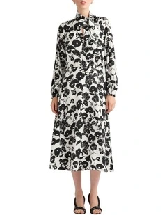 Rosalind Midi Dress in Black Multi