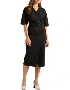 Amorette Linen Wrap Dress in Black