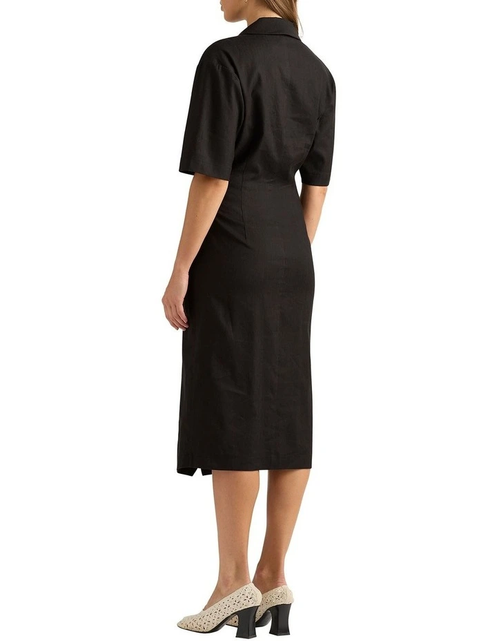 Amorette Linen Wrap Dress in Black image 2
