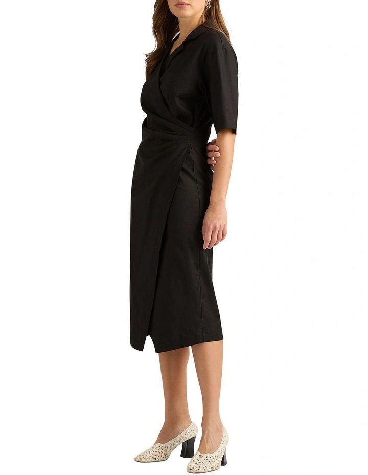 Amorette Linen Wrap Dress in Black image 3