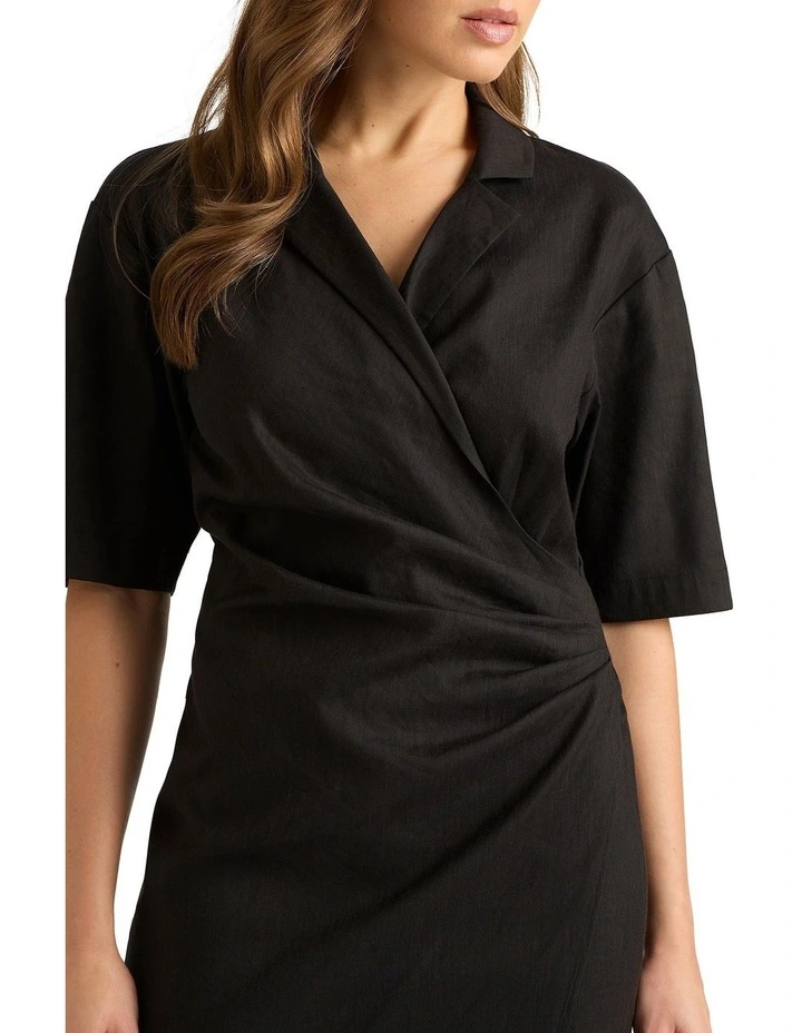 Amorette Linen Wrap Dress in Black image 4