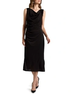Sella Mesh Midi Dress in Black