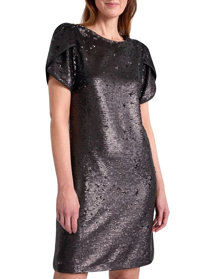 Inez Sequin Mini Dress in Black image 2