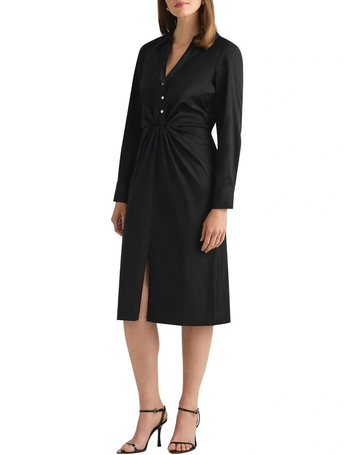 Carden Cotton Shirt Dress in Black image 2