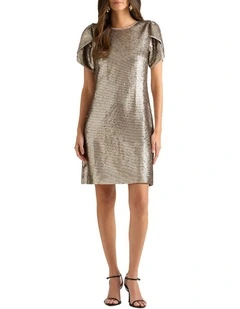 Inez Sequin Mini Dress in Gilver