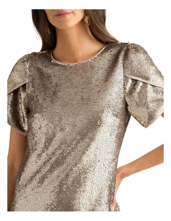 Inez Sequin Mini Dress in Gilver image 3