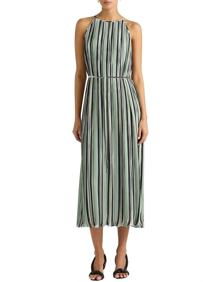 Evelina Stripe Pleat Dress in Peacock Stripe image 1