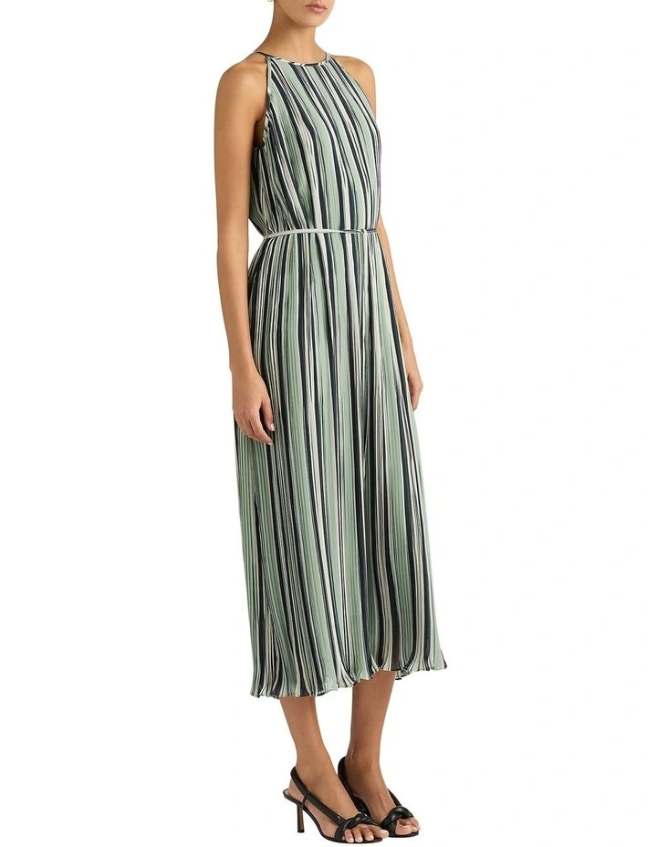 Evelina Stripe Pleat Dress in Peacock Stripe image 2
