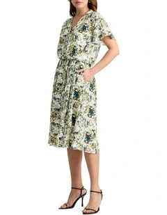 Mirabel Silk Dress in Ivory Multi