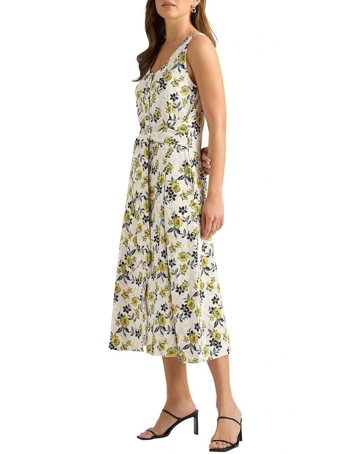 Theia Linen Dress in White Multi image 2