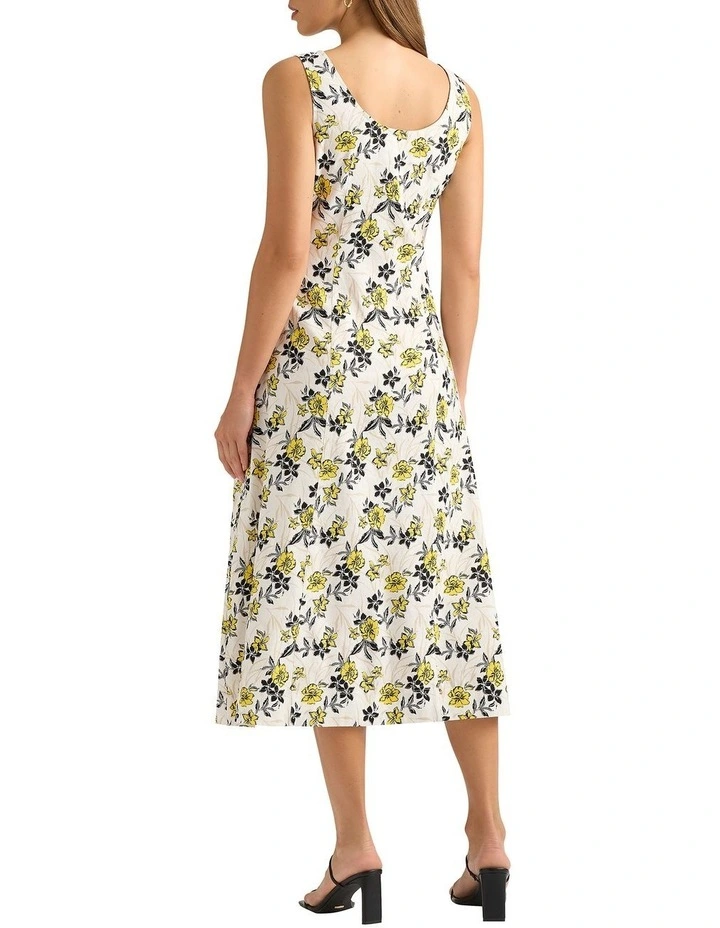 Theia Linen Dress in White Multi image 3