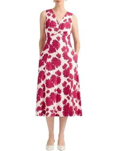 Soraya Linen Blend Dress in White Multi