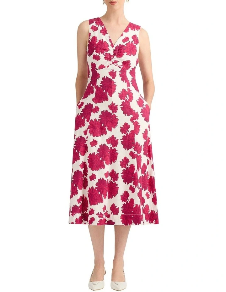 Soraya Linen Blend Dress in White Multi image 1