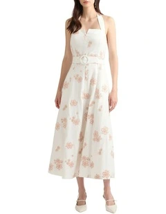 Maisie Embroidered Linen Dress in Ivory Multi