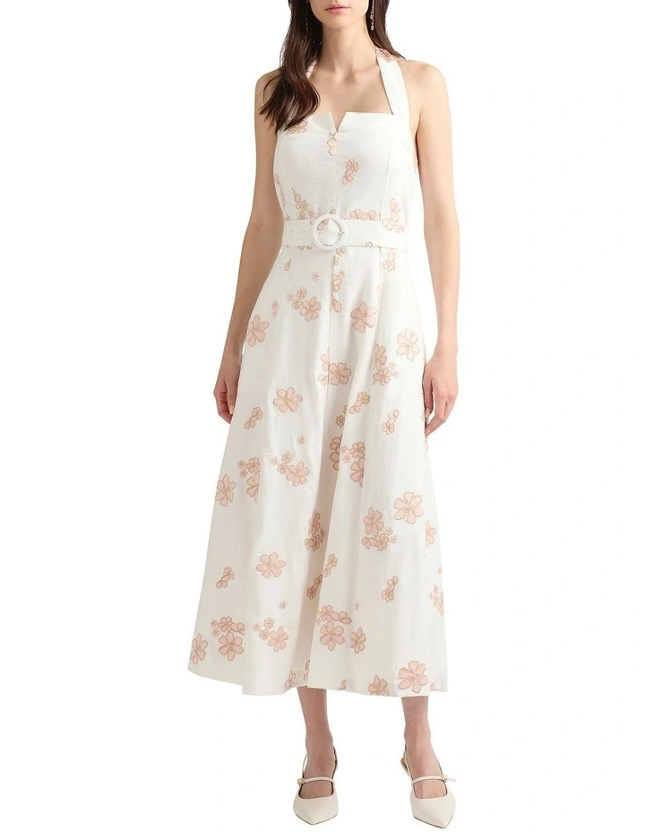 Maisie Embroidered Linen Dress in Ivory Multi image 1