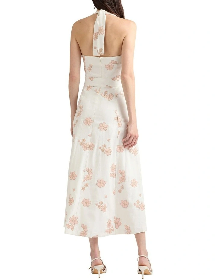 Maisie Embroidered Linen Dress in Ivory Multi image 2