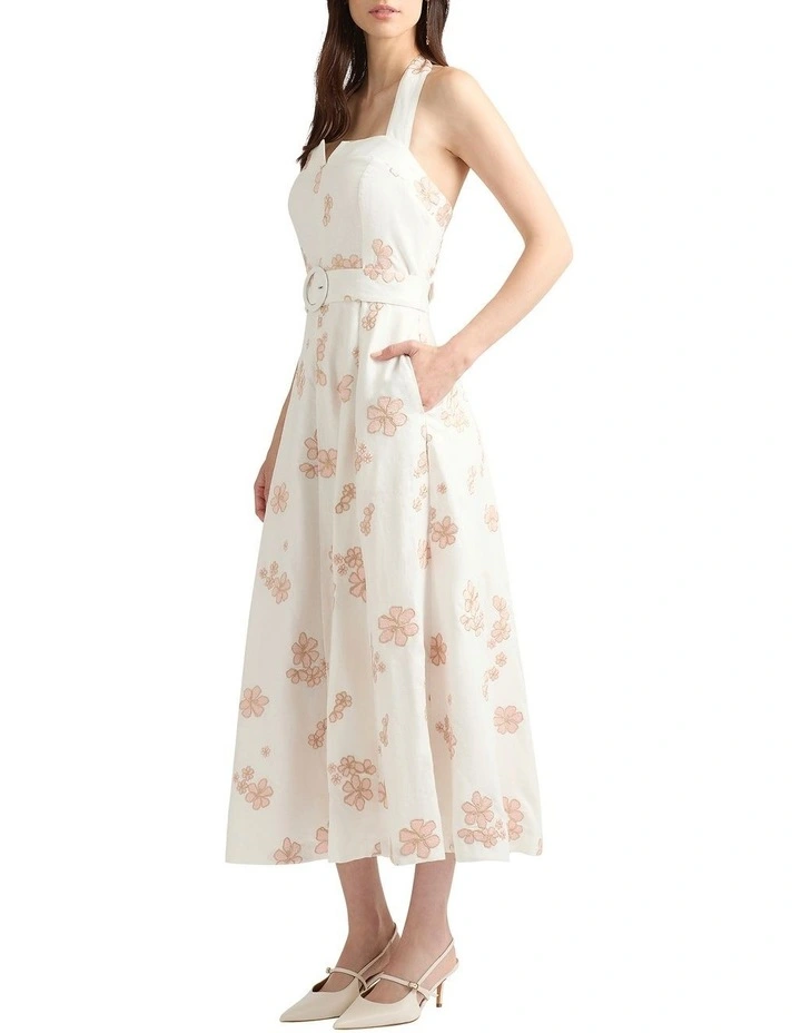 Maisie Embroidered Linen Dress in Ivory Multi image 4