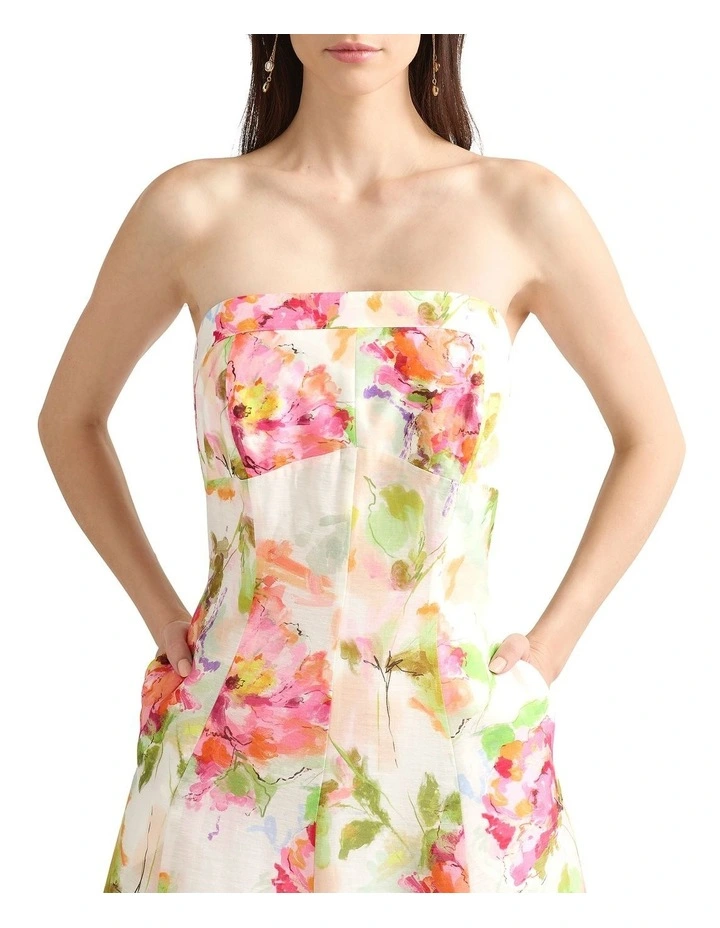 Sunlee Strapless Dress in Ivory Multi image 4