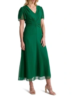 Yvette Silk Dress in Verdite Green
