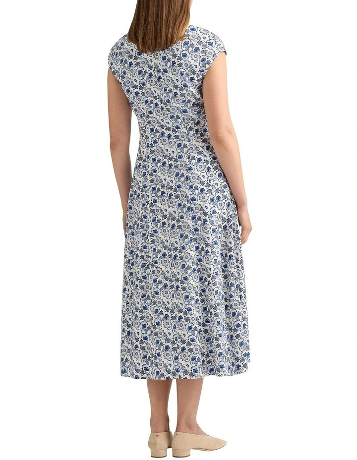 Annabelle Stretch Linen Dress in White Multi image 4