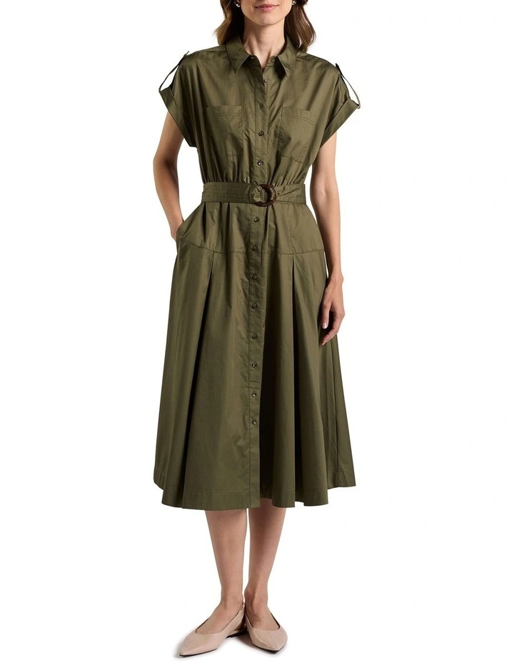 Chrissy Cotton Shirt Dress in Moss image 1