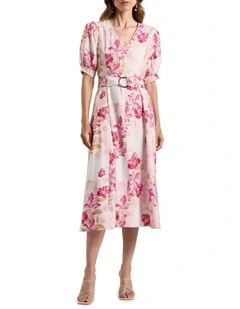 Argon Linen Blend Dress in Ivory Multi