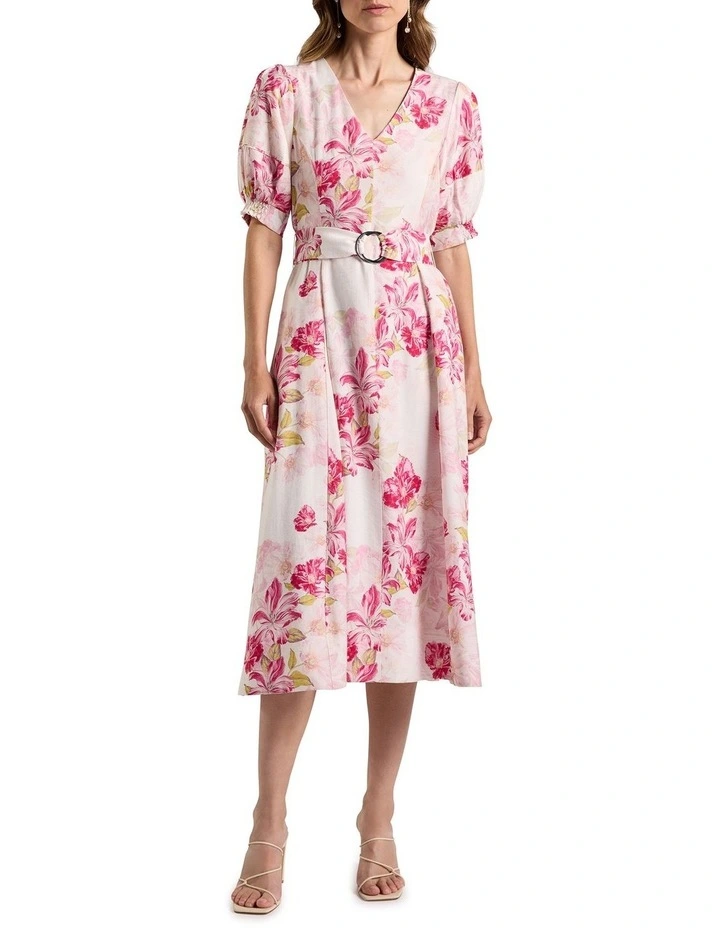 Argon Linen Blend Dress in Ivory Multi image 1