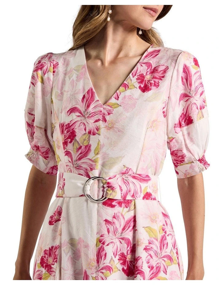 Argon Linen Blend Dress in Ivory Multi image 2