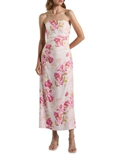 Argon Strapless Linen Dress in Ivory Multi