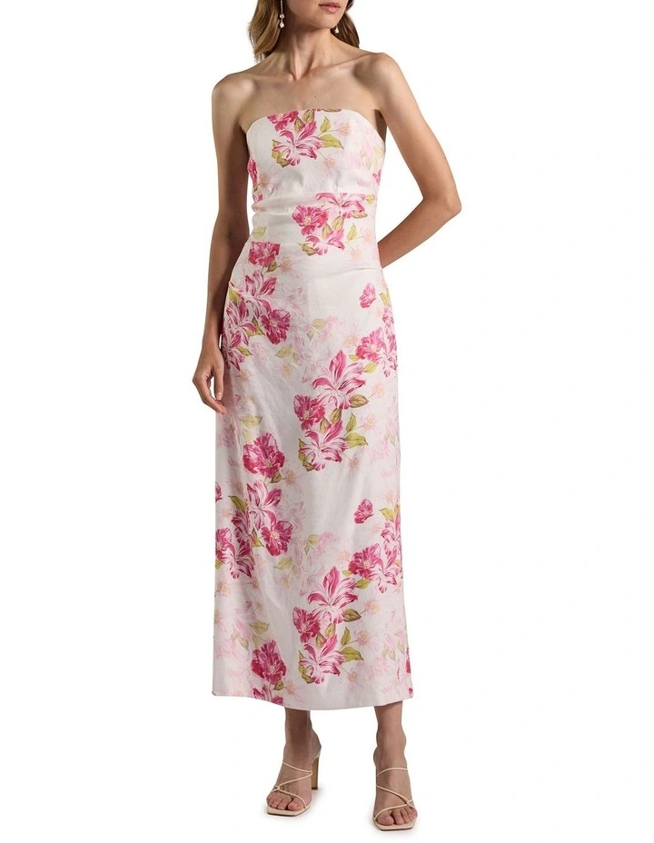 Argon Strapless Linen Dress in Ivory Multi image 1