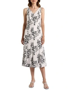 Lyla Stretch Linen Dress in Ivory Multi