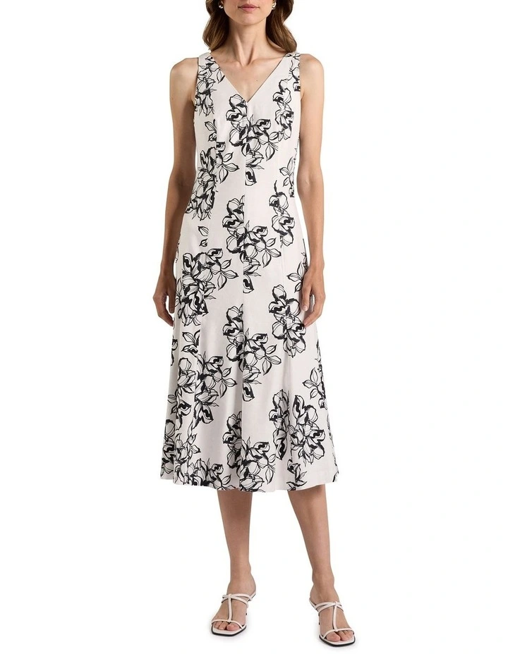 Lyla Stretch Linen Dress in Ivory Multi image 1