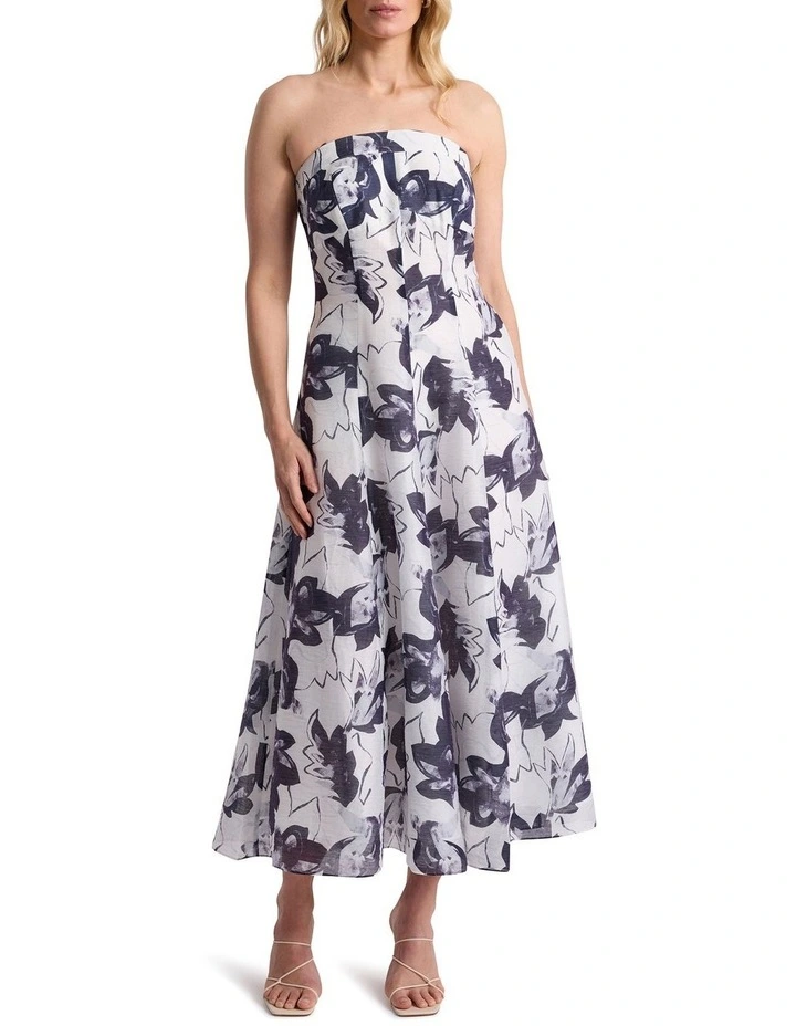 Cora Strapless Dress in Ivory Multi image 1