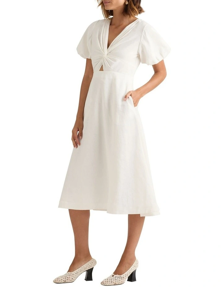 Delta Linen Dress in Ivory image 3
