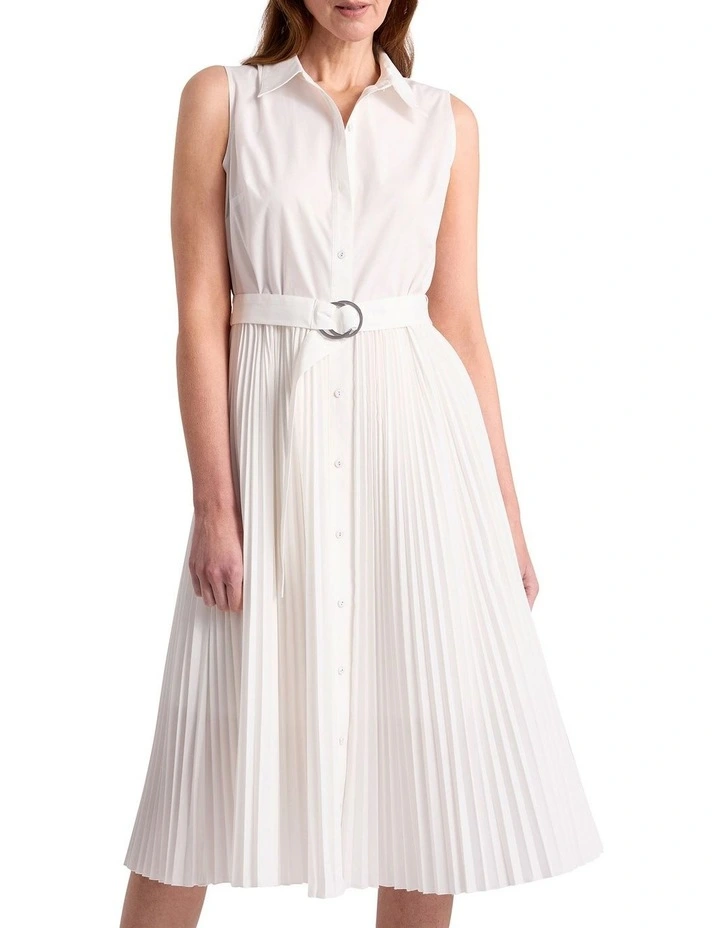 Tehile Pleat Shirt Dress in Ivory image 2