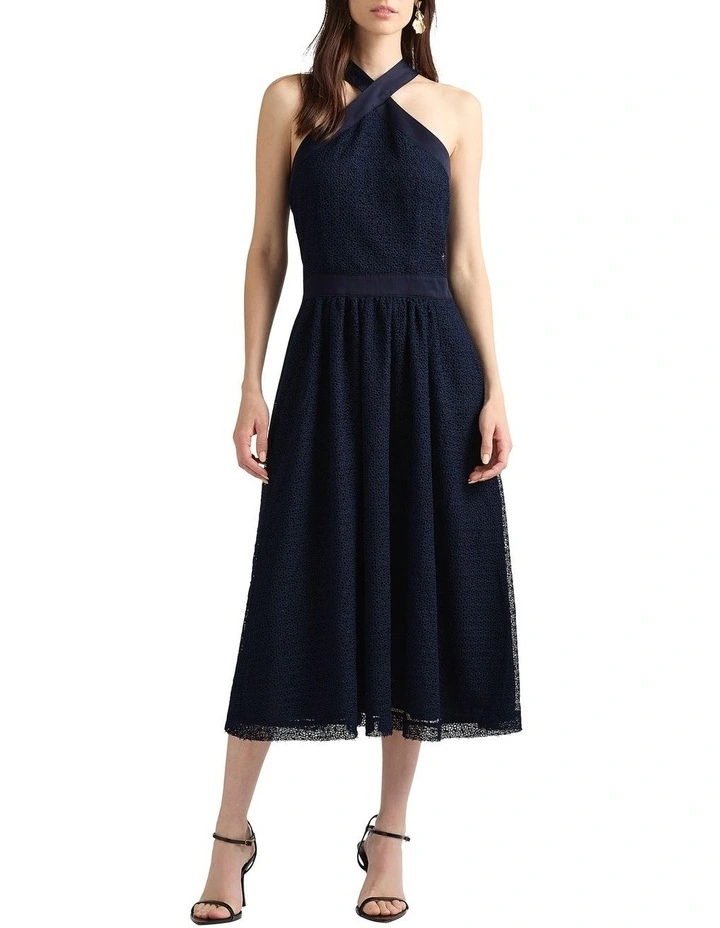 River Halter Neck Dress in Navy image 1
