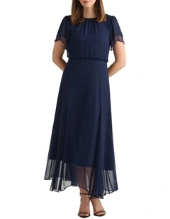 Portia Silk Dress in Navy