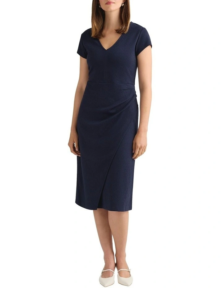Ioni Textured Jersey Dress in Navy image 1