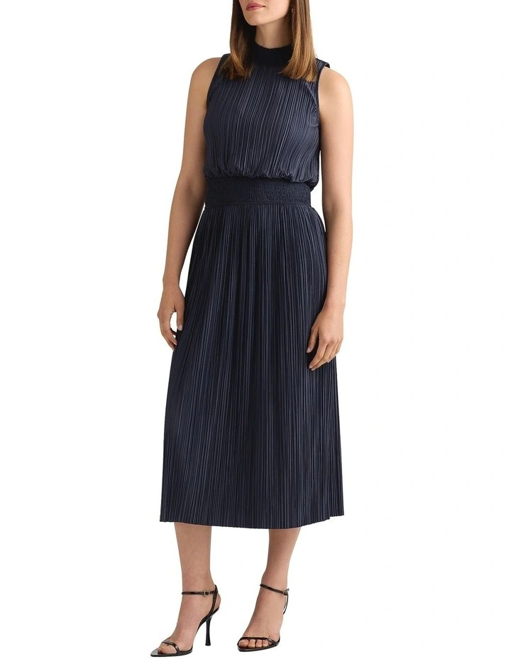 Tauri Pleat Jersey Dress in Navy image 1