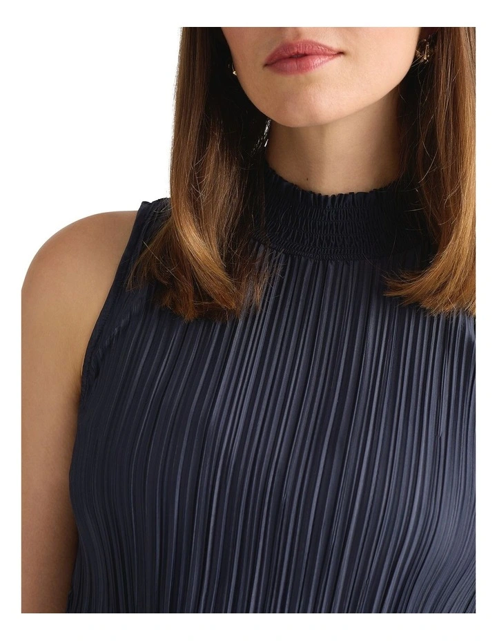 Tauri Pleat Jersey Dress in Navy image 3