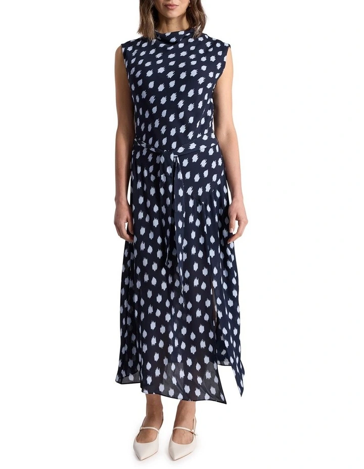 Maika Silk Dress in Navy Multi image 1