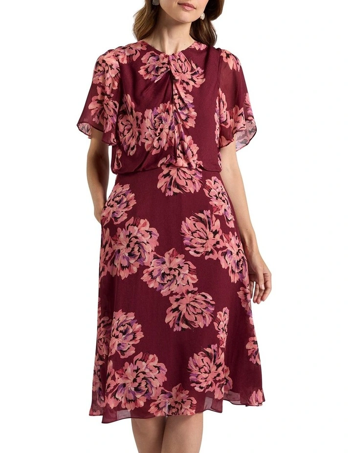 Delanie Viscose Dress in Shiraz Red Multi image 2