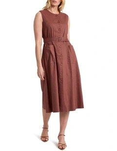 Sandie Stretch Linen Dress in Terracotta