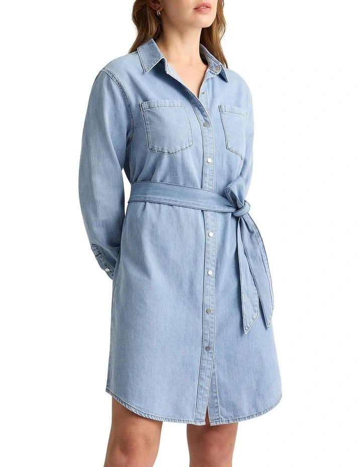 Meryl Cotton Denim Dress in Light Wash image 1