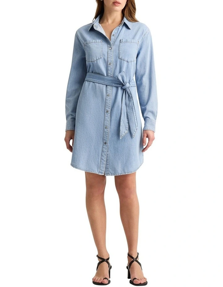 Meryl Cotton Denim Dress in Light Wash image 2